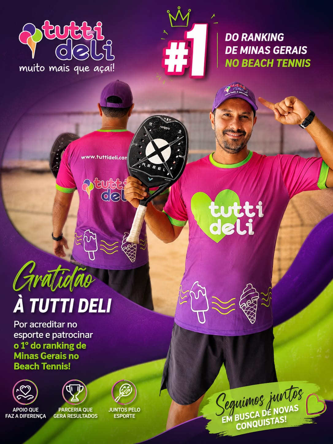 Jeferson Alexandre, atleta patrocinado pela Tutti Deli, #1 do ranking de Minas Gerais no Beach Tennis
